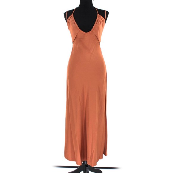 A.L.C. Sienna Halter Neck Strappy Slip Midi Dress 0 Rawhide Tan Satin XS NEW - Picture 2 of 9